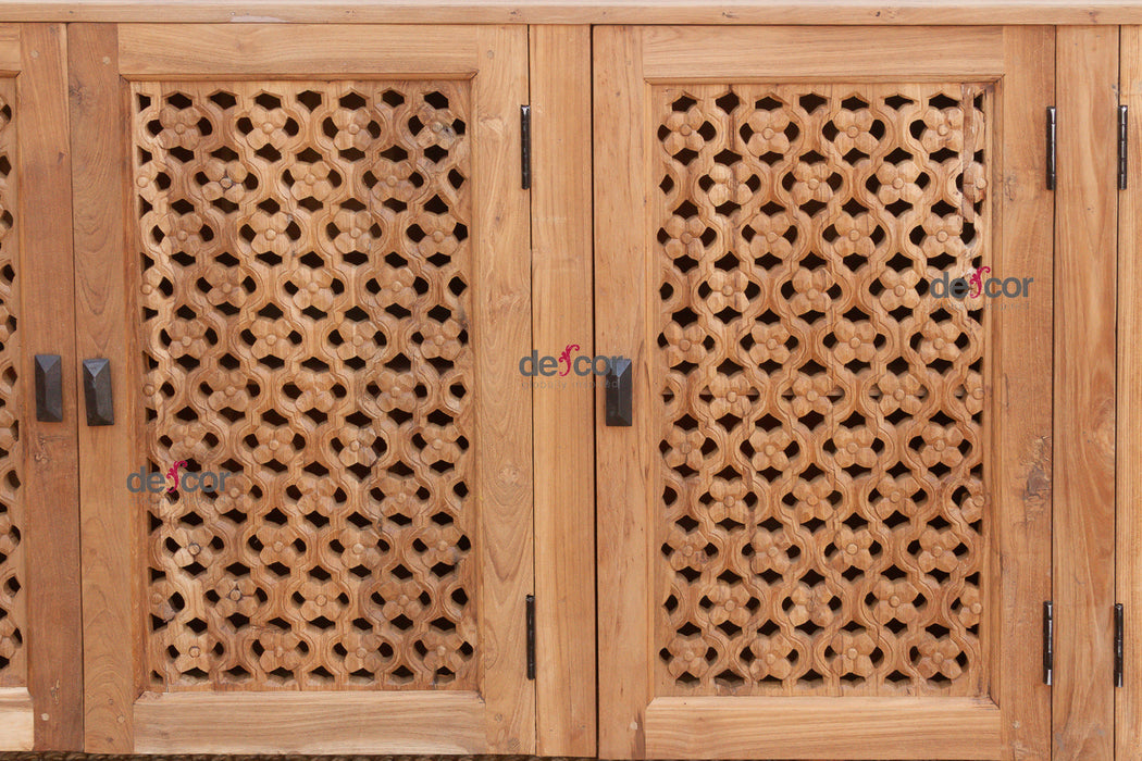 88" Long Old Teak Floral Jali Sideboard