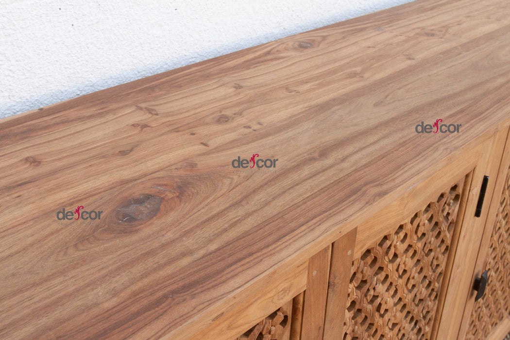 88" Long Old Teak Floral Jali Sideboard
