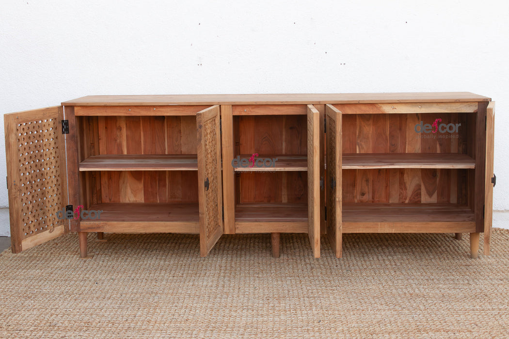 88" Long Old Teak Floral Jali Sideboard