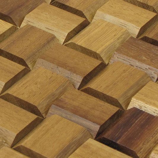 Iroko Pyramid Mesh-mounted Wood Mosaic Wall Tile - Livfloors Collection