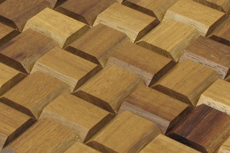 Iroko Pyramid Mesh-mounted Wood Mosaic Wall Tile - Livfloors Collection