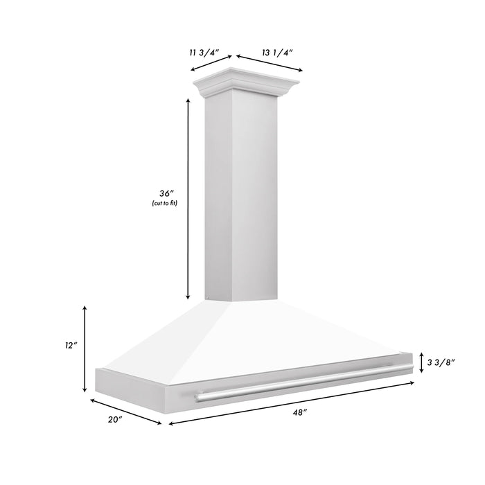 ZLINE 48" Stainless Hood, White Matte, Stainless Handle KB4STX-WM-48