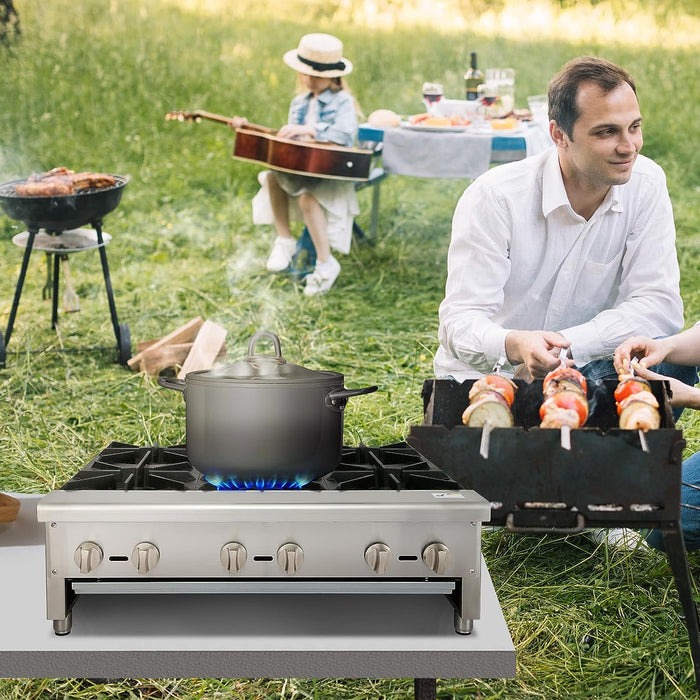 HOCCOT 36" 6 Burners Commercial Hot Plate Countertop Range Gas Stove