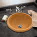 gobek natural golden sienna natural stone vessel sink honed and filled SKU KMRC166DI Size (D)16" (H)6" installed on bathroom as mounting type is drop-in