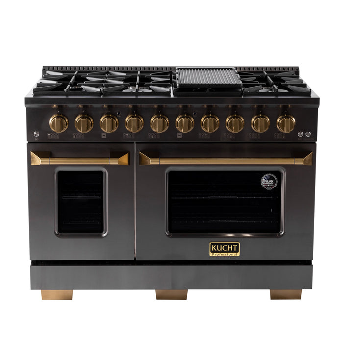 KUCHT Gemstone Professional 48 in. 6.7 cu. ft. Natural Gas Range with Sealed Burners, Griddle/Grill and Two Ovens - One Convection - in Titanium Stainless Steel KEG483 - Farmhouse Kitchen and Bath