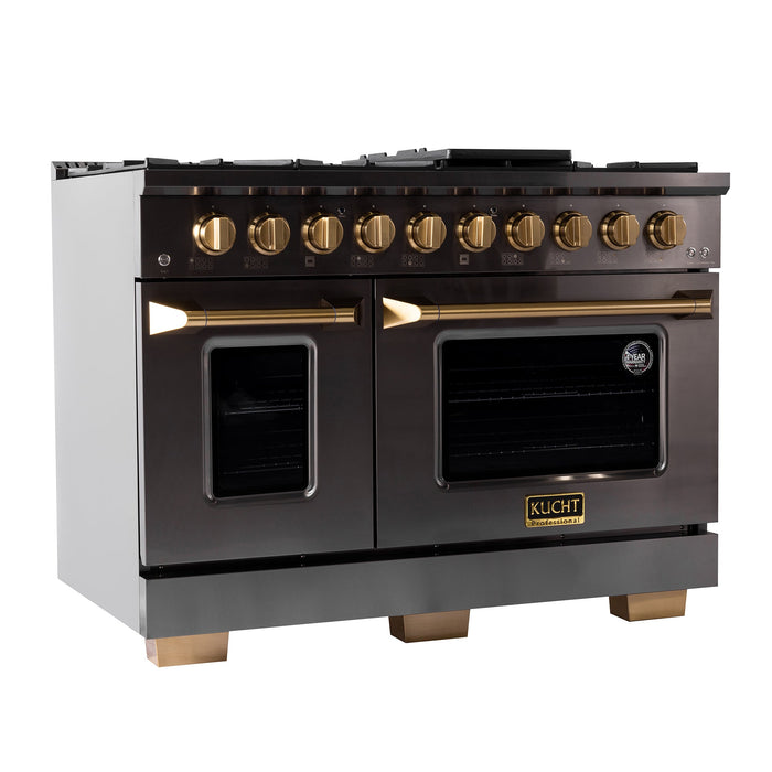 KUCHT Gemstone Professional 48 in. 6.7 cu. ft. Propane Gas Range with Sealed Burners, Griddle/Grill and Two Ovens - One Convection - in Titanium Stainless Steel KEG483/LP - Farmhouse Kitchen and Bath