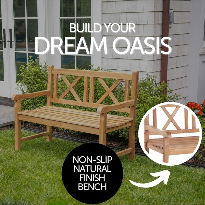 Åre 2 Person Natural Teak Outdoor Patio and Garden Bench