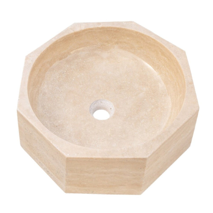 Light Beige Travertine Octagon Natural Stone Vessel Sink Polished D16 H5 SKU-EGELBTOP166 iproduct shot angle view
