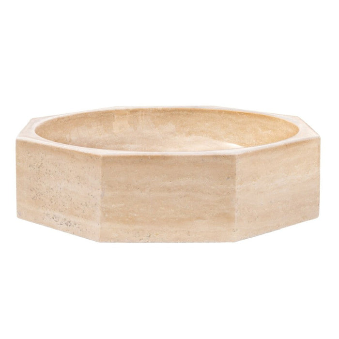 Light Beige Travertine Octagon Natural Stone Vessel Sink Polished D16 H5 SKU-EGELBTOP166 product shot front view
