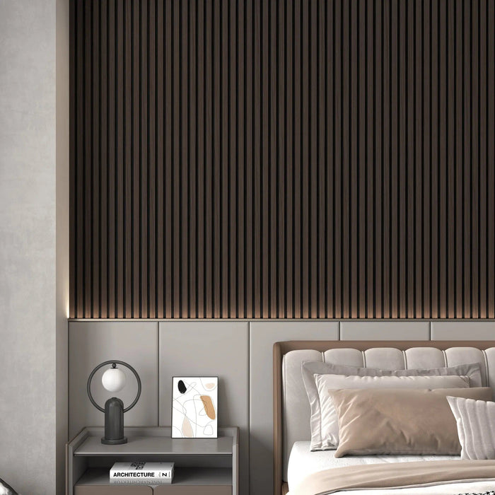 Luxury Smoked Walnut Acoustic Solid Wood Slat Wall Panels ( 2 Panels Per Box）