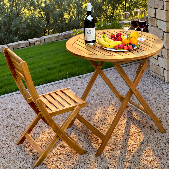 Tranquillo Anya Foldable Round Solid Acacia Wood Outdoor Table