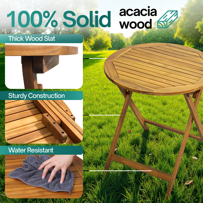 Tranquillo Anya Foldable Round Solid Acacia Wood Outdoor Table