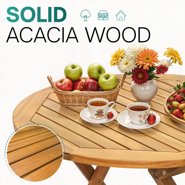 Tranquillo Anya Foldable Round Solid Acacia Wood Outdoor Table