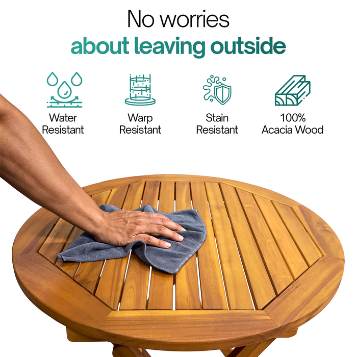 Tranquillo Anya Foldable Round Solid Acacia Wood Outdoor Table
