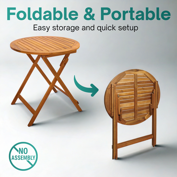 Tranquillo Anya Foldable Round Solid Acacia Wood Outdoor Table