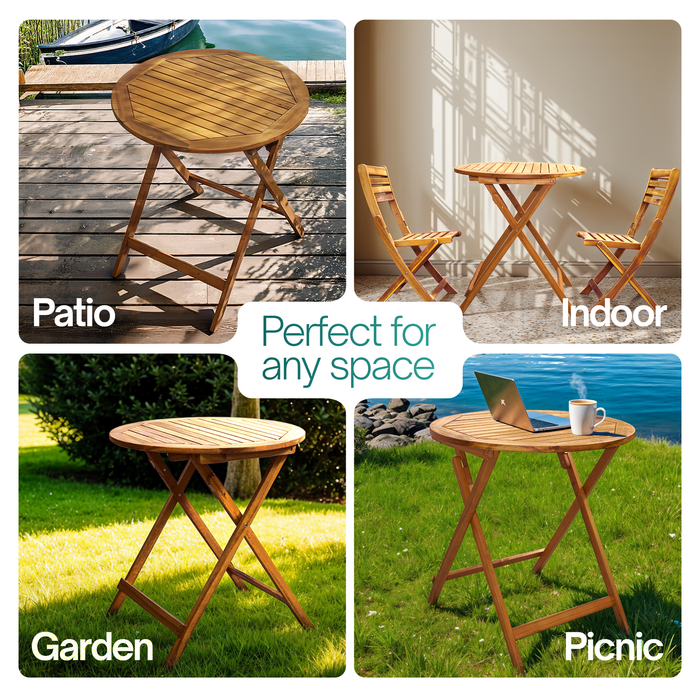 Tranquillo Anya Foldable Round Solid Acacia Wood Outdoor Table