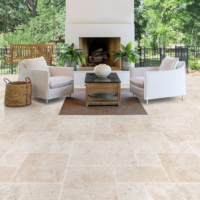 Miletos Ivory Travertine Pattern Tumbled Pavers - Full Truckload