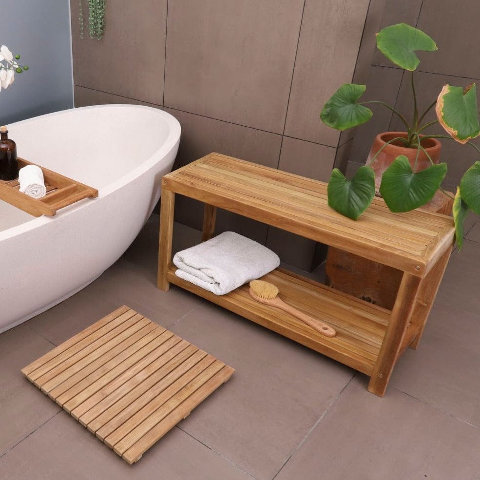 Bali Natural Teak Shower and Bath Spa Bench with Shelf - 35 ...