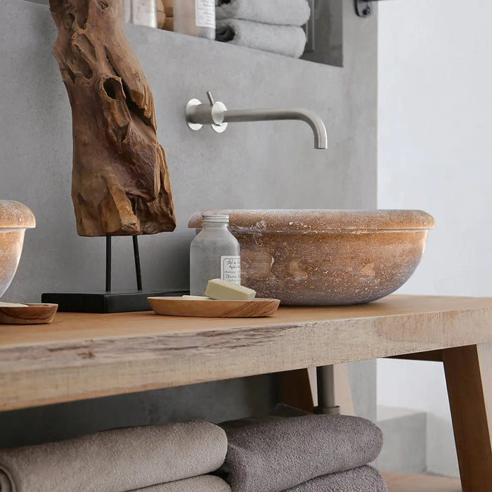 Noce Brown Turkish Travertine Natural Stone Drop-in Sink - Handcrafted Honed and Filled