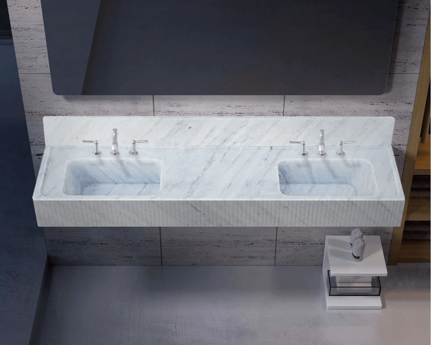 Carrara White Marble Bathroom Double Sink Fluted on Front (W)21" (L)72" (H)8"