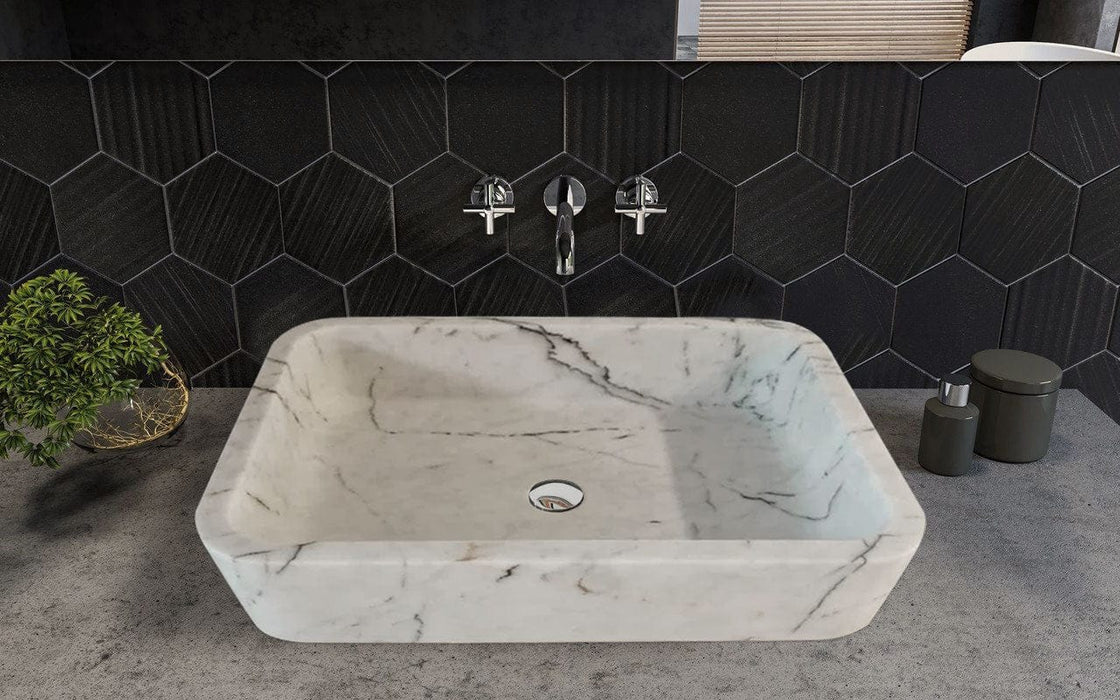Carrara White Marble Rectangular Wall-mount Bathroom Sink (W)16" (L)24" (H)5"