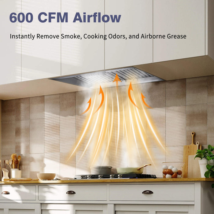 Nauxus Range Hood Insert 30 Inch,600 CFM Bulit-in Kitchen Vent Hood with 4 Speeds,Ultra-Quiet Duct Stove Hood 3CCT LED Lights and Dishwasher Safe Filters , NX-19IS-30