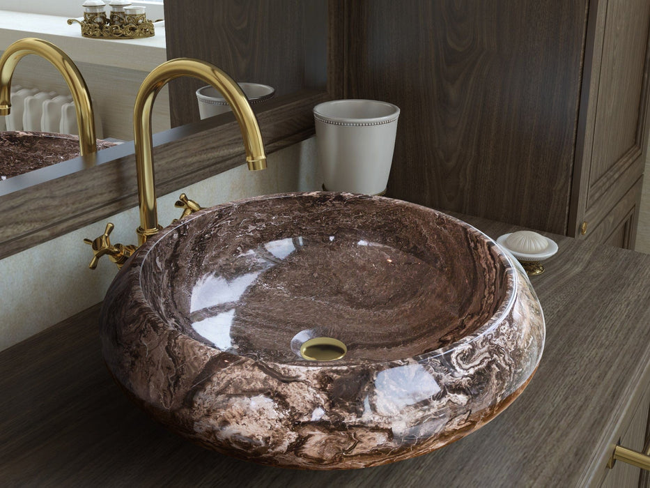 Narcist Brown Marble Vessel Sink High-Gloss Polished