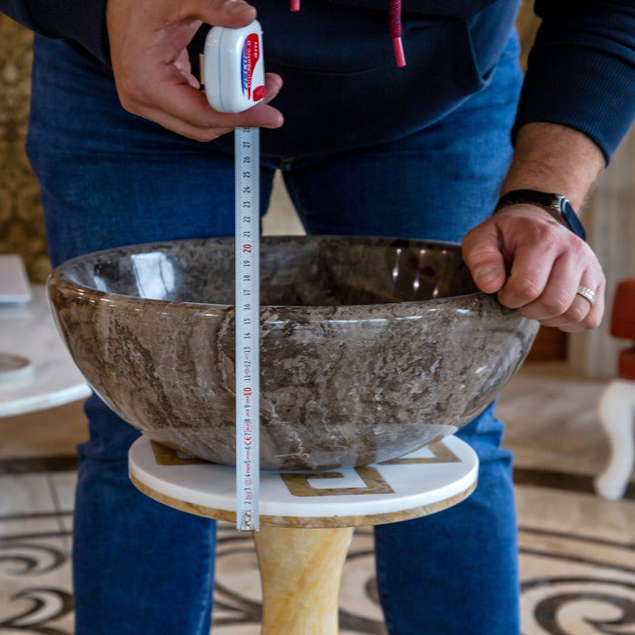 Narcist Brown Natural Stone Marble Vessel Sink High-Gloss Polished (D)16" (H)6"