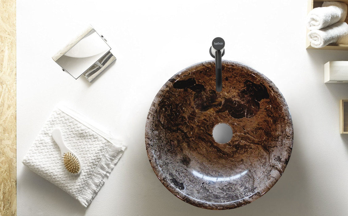 Narcist Brown Natural Stone Marble Vessel Sink High-Gloss Polished (D)16" (H)6"