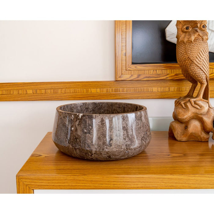 Narcist Brown Marble Vessel Sink High-Gloss Polished (D)16" (H)6.5"