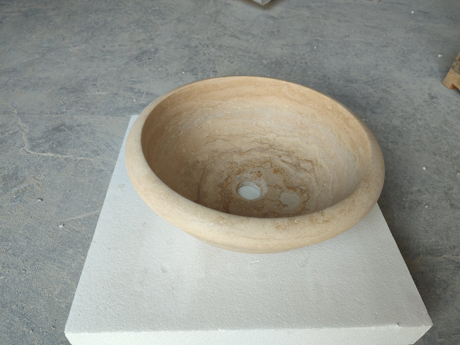 Light Travertine Round Vessel Sink 16 Inch Diameter - Honed Finish