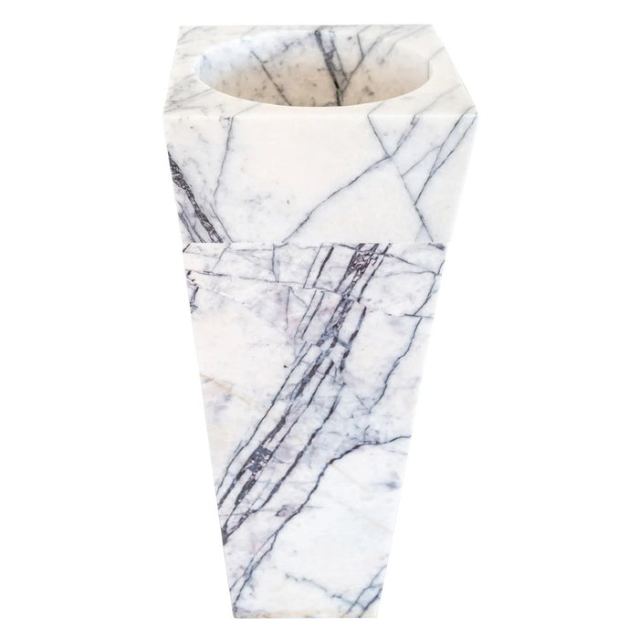 Natural Stone New York White Marble Pedestal Square Cone Shaped Sink Polished (W)16" (L)16" (H)36" SKU-NTRVS25 product shot angle view stand-alone