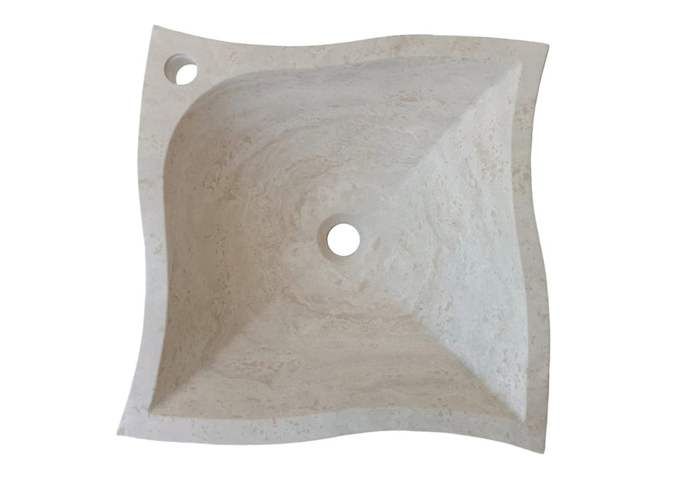 Travertine Vessel Sink - Handcrafted Turkish Modern 17.7 Square