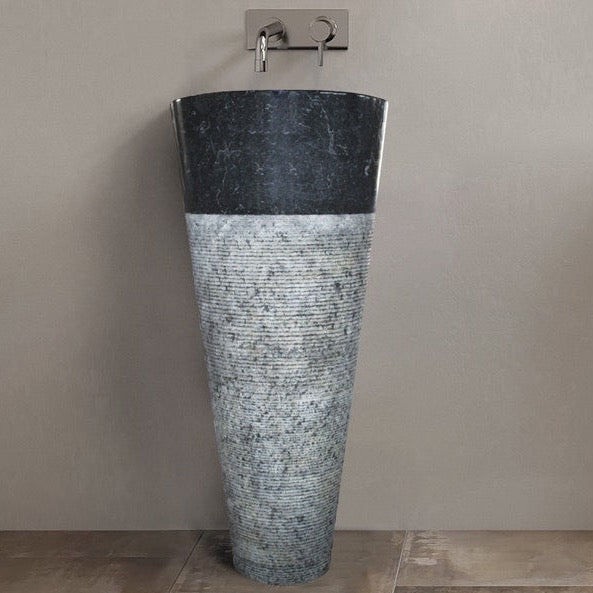 Natural Stone Black Marble Stand-alone Conical Shape Pedestal Sink NTRSTC46