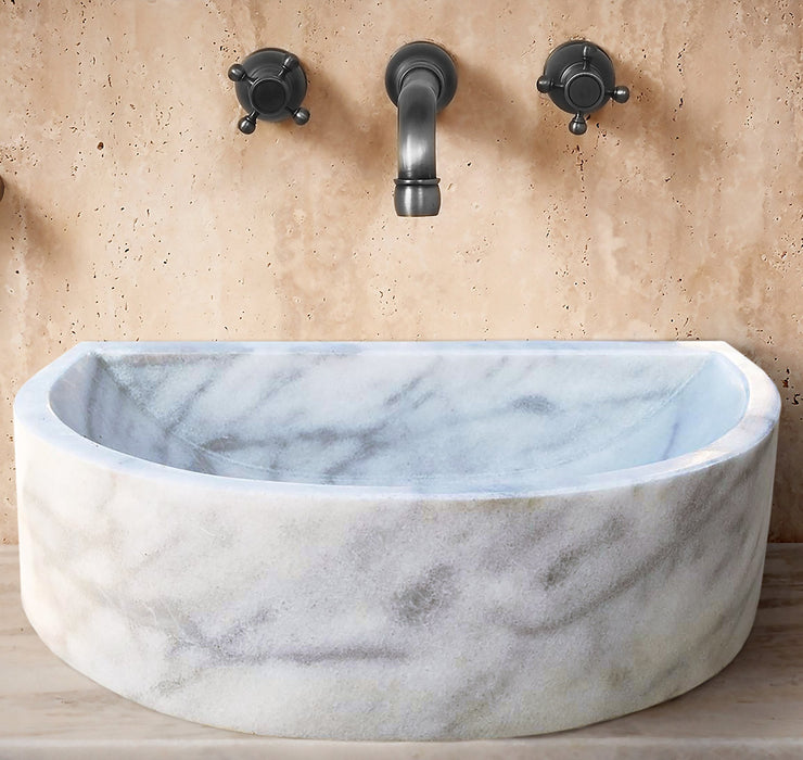 Natural Stone Carrara White Marble Wall-Mount Bathroom Marble Sink TMS10