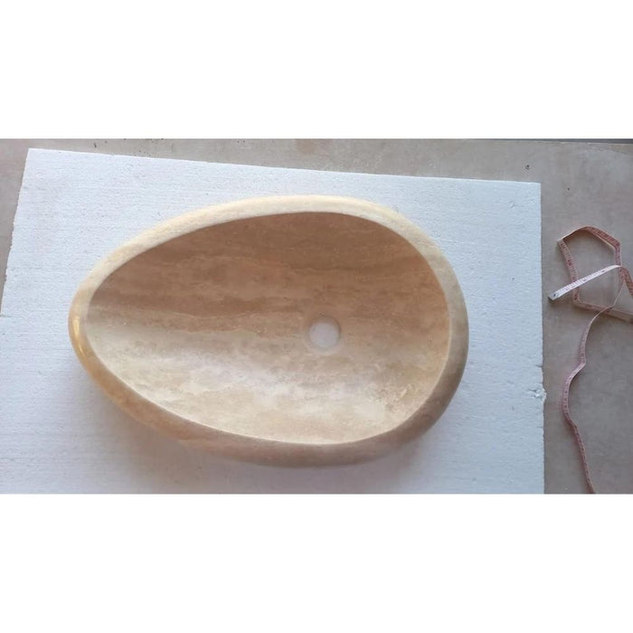 Natural Stone Travertine Drop Shape Handcrafted Turkish Vessel Sink Made 14x20x4.7