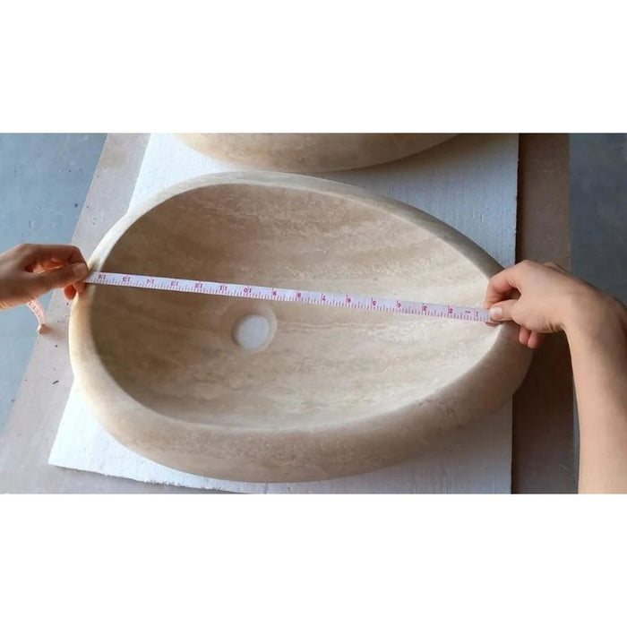 Natural Stone Travertine Drop Shape Handcrafted Turkish Vessel Sink Made 14x20x4.7