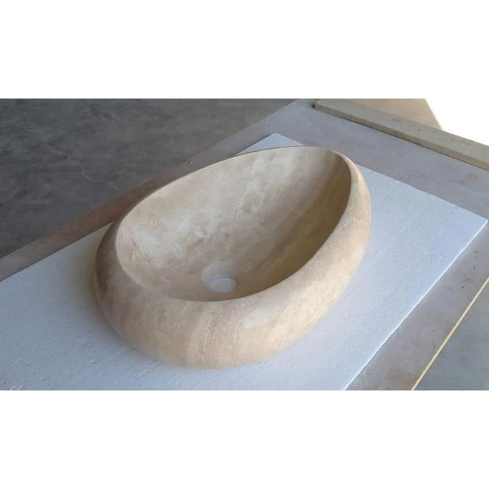 Natural Stone Travertine Drop Shape Handcrafted Turkish Vessel Sink Made 14x20x4.7