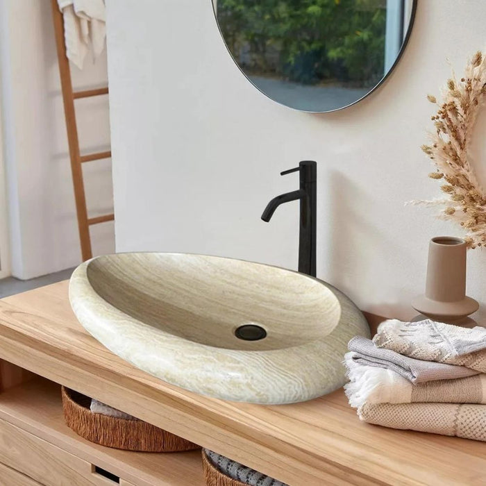 Natural Stone Travertine Drop Shape Handcrafted Turkish Vessel Sink Made 14x20x4.7