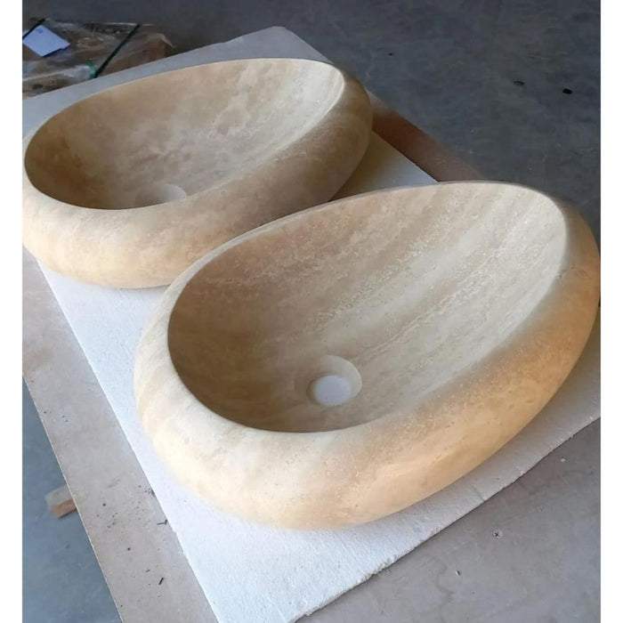 Natural Stone Travertine Drop Shape Handcrafted Turkish Vessel Sink Made 14x20x4.7