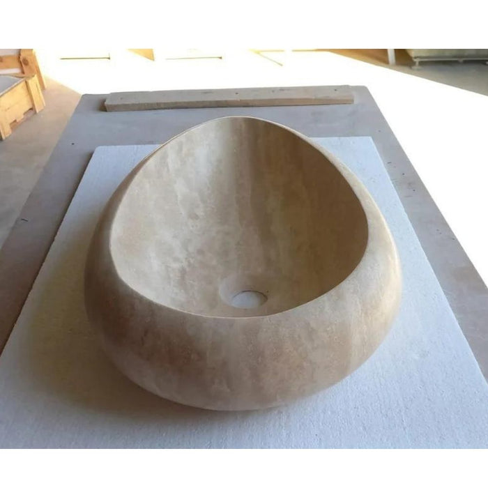 Natural Stone Travertine Drop Shape Handcrafted Turkish Vessel Sink Made 14x20x4.7