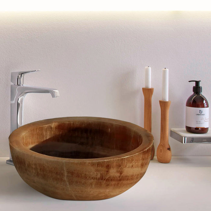 Natural Stone Honey Onyx Vessel Sink Handcrafted 16 Inch Diameter x 7 Inch Height