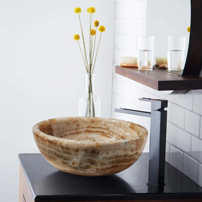 Honey Onyx Natural Stone Handcrafted Vessel Sink 16 inch Diameter