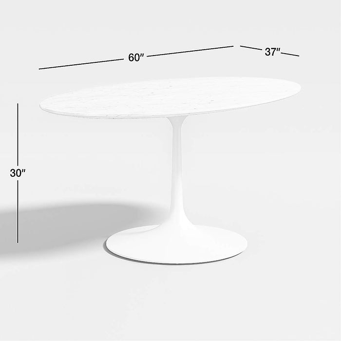 Nero Oval White Marble Top 36" Dining Table with Matte White Base 651595