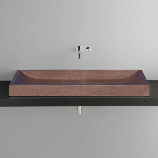 Noce Travertine Rectangular Vessel Sink Honed Filled (W)16" (L)48" (H)4" SKU-NTRSTC39 installed on bathroom above-counter