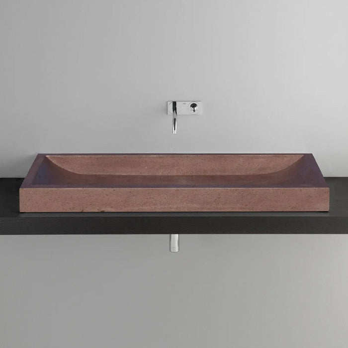 Noce Travertine Rectangular Vessel Sink Honed Filled (W)16" (L)48" (H)4" SKU-NTRSTC39 installed on bathroom above-counter