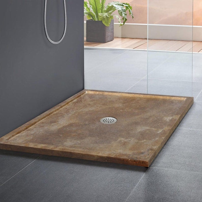 Noce brown travertine square shower base