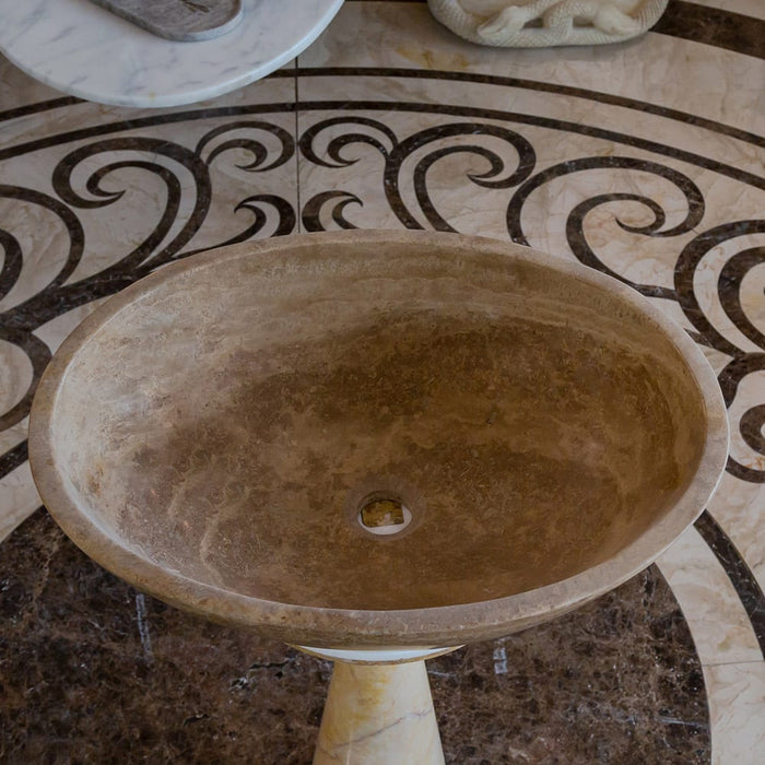 Noce Brown Travertine Natural Stone Oval Above Vanity Bathroom Sink NTRVS36