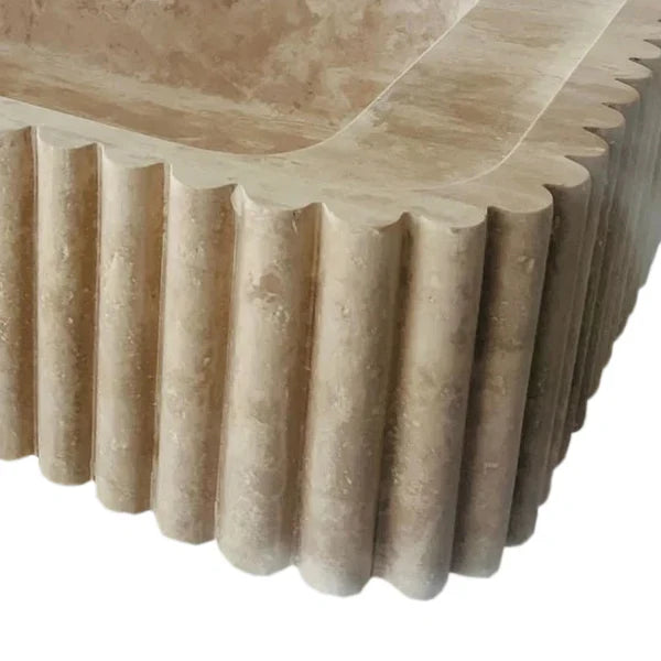 Beige Travertine Wall-mount Vanity Sink - Fluted 16 x 36 x 6