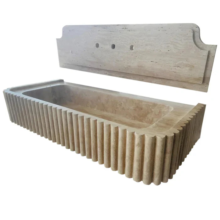 Beige Travertine Wall-mount Vanity Sink - Fluted 16 x 36 x 6